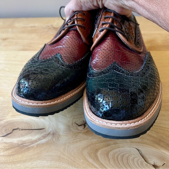 S’ BAKER LEATHER DERBY SHOES MEN 42 US 9 REPTILE WINGTIP LEATHER OFFICE MODERN - Picture 4 of 12